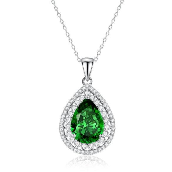 Wholesale 925 Silver Emerald Drop Shape Pendant Necklace With High Carbon Diamond For Women Light Luxury Style Cross Chain