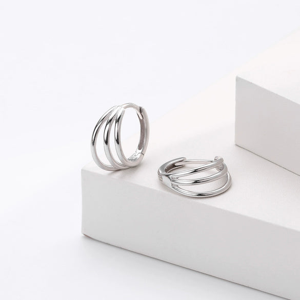 Wholesale Silver Fashion Retro Threering Circle Electroplated Women's Earrings