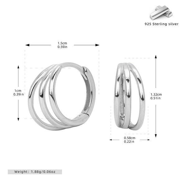 Wholesale Silver Fashion Retro Threering Circle Electroplated Women's Earrings