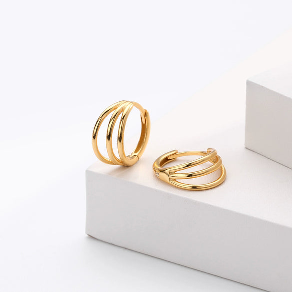 Wholesale Silver Fashion Retro Threering Circle Electroplated Women's Earrings