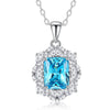 Wholesale Silver Floral Aquamarine Necklace With Geometric Style And Diamond For Women