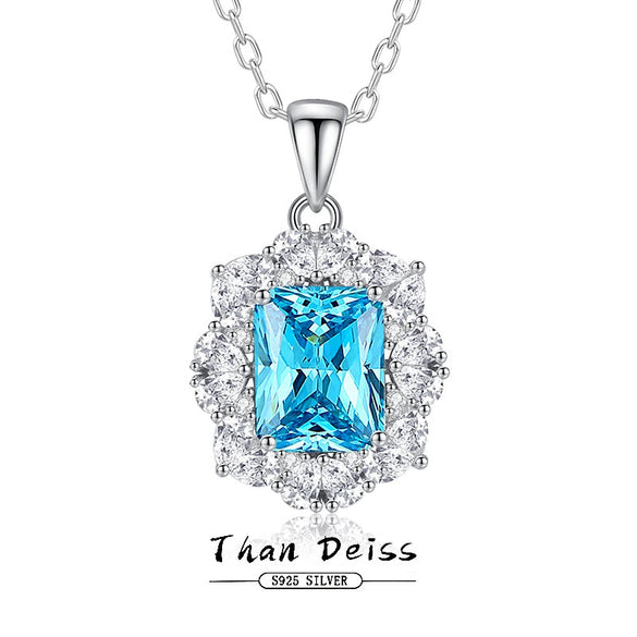 Wholesale Silver Floral Aquamarine Necklace With Geometric Style And Diamond For Women