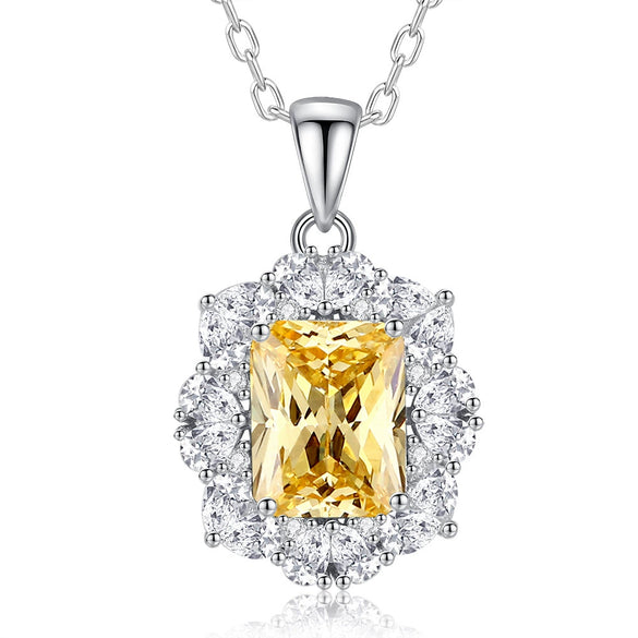 Wholesale Silver Floral Aquamarine Necklace With Geometric Style And Diamond For Women
