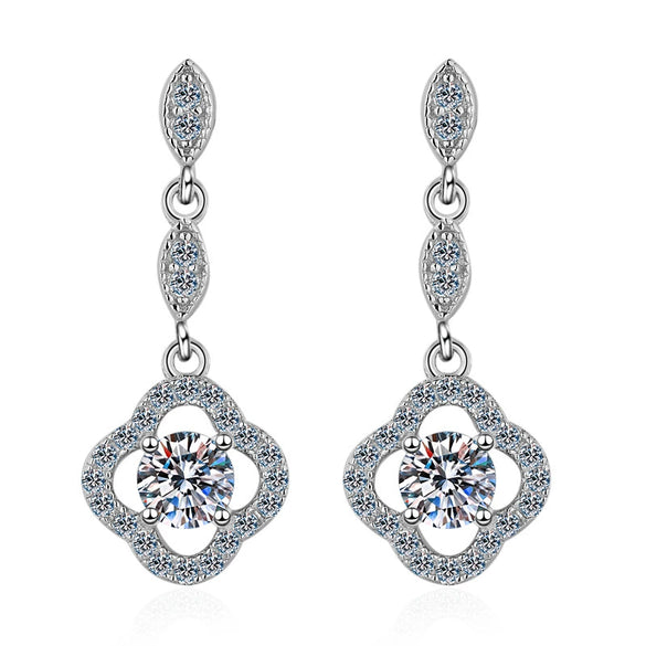 Wholesale Silver Four Leaf Clover Earrings With Diamond For Girls