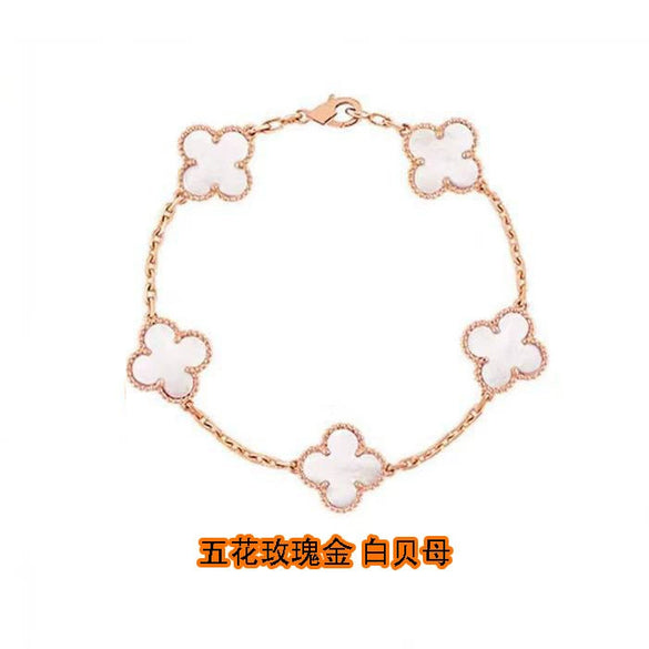 Wholesale Silver Fourleaf Clover And Flower Style Bracelet Set With Gems