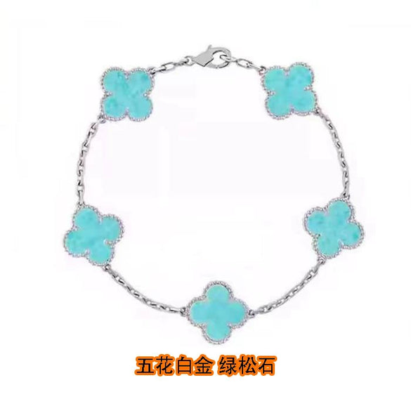 Wholesale Silver Fourleaf Clover And Flower Style Bracelet Set With Gems