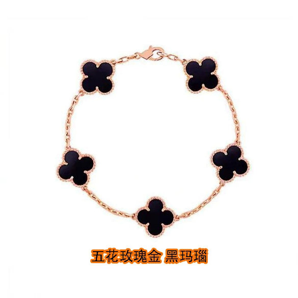 Wholesale Silver Fourleaf Clover And Flower Style Bracelet Set With Gems
