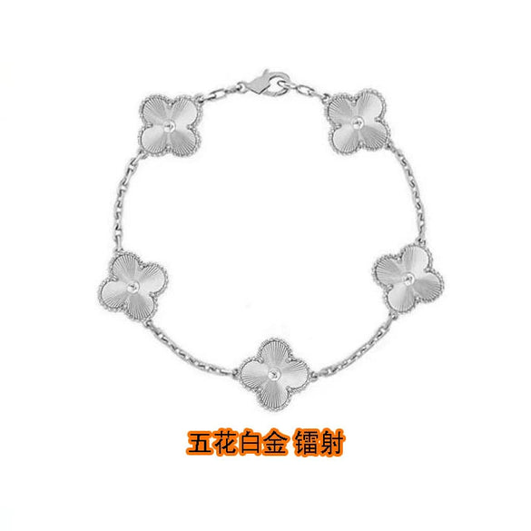 Wholesale Silver Fourleaf Clover And Flower Style Bracelet Set With Gems