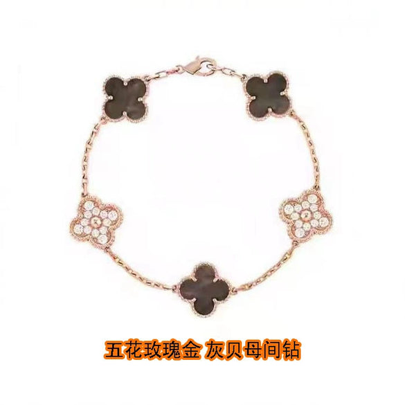 Wholesale Silver Fourleaf Clover And Flower Style Bracelet Set With Gems