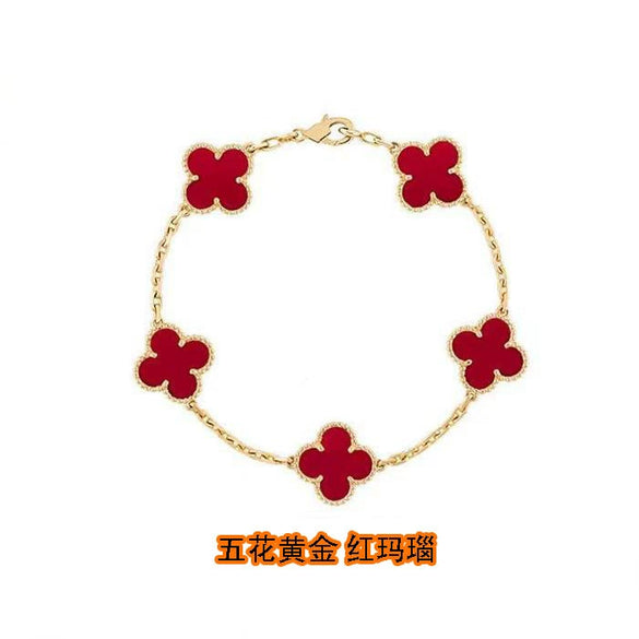 Wholesale Silver Fourleaf Clover And Flower Style Bracelet Set With Gems