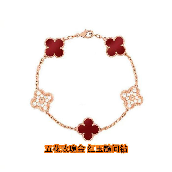 Wholesale Silver Fourleaf Clover And Flower Style Bracelet Set With Gems
