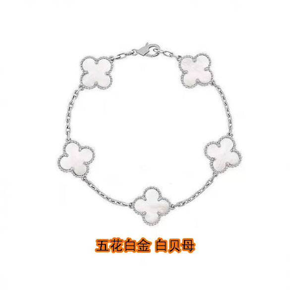 Wholesale Silver Fourleaf Clover And Flower Style Bracelet Set With Gems