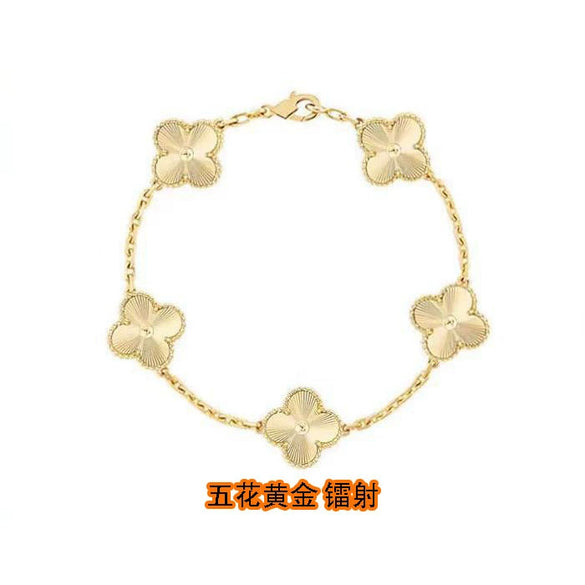 Wholesale Silver Fourleaf Clover And Flower Style Bracelet Set With Gems