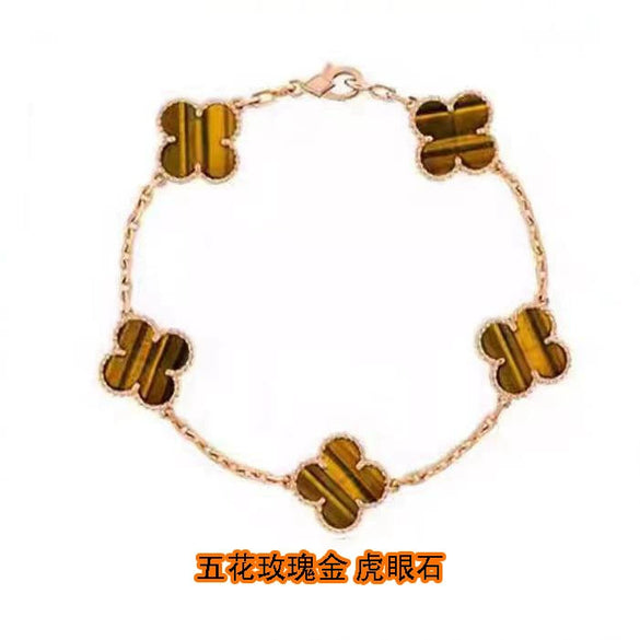 Wholesale Silver Fourleaf Clover And Flower Style Bracelet Set With Gems