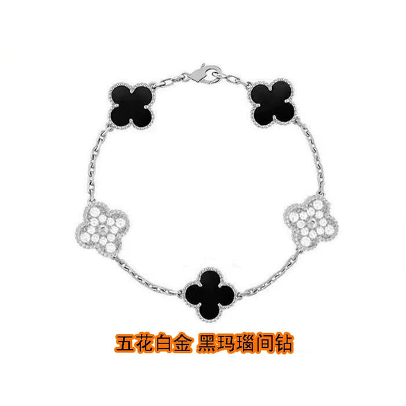Wholesale Silver Fourleaf Clover And Flower Style Bracelet Set With Gems