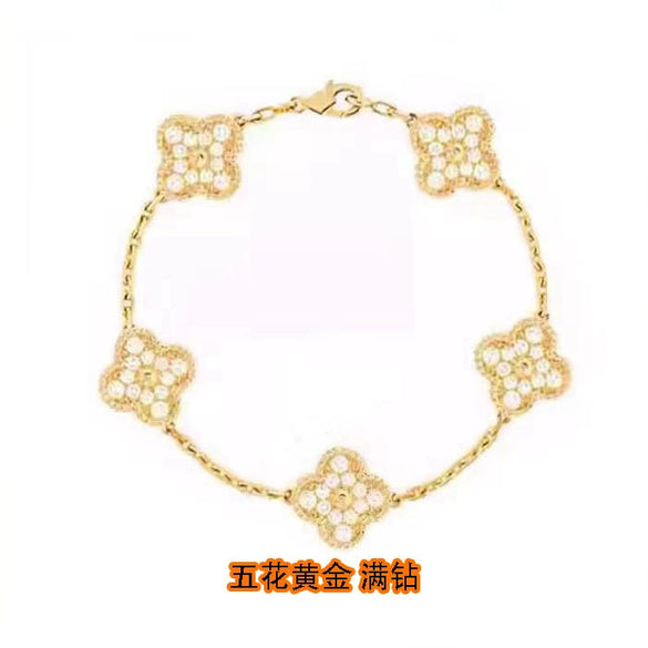 Wholesale Silver Fourleaf Clover And Flower Style Bracelet Set With Gems