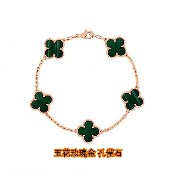 Wholesale Silver Fourleaf Clover And Flower Style Bracelet Set With Gems