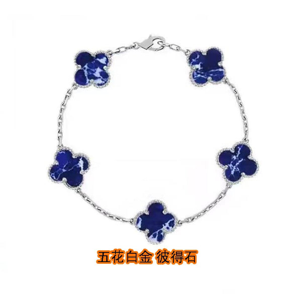 Wholesale Silver Fourleaf Clover And Flower Style Bracelet Set With Gems
