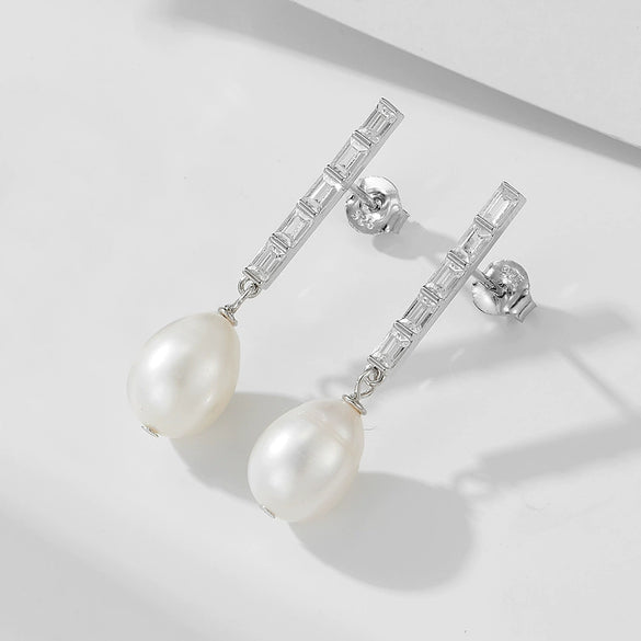 Wholesale 925 Silver Freshwater Pearl Stud Earrings With Geometric Design For Women Fashion Ol Style