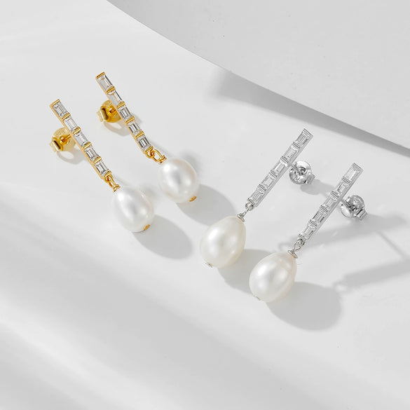 Wholesale 925 Silver Freshwater Pearl Stud Earrings With Geometric Design For Women Fashion Ol Style