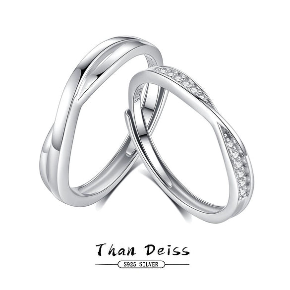 Wholesale 925 Silver Geometric Couple Open Ring Light Luxury Valentine's Day Gift