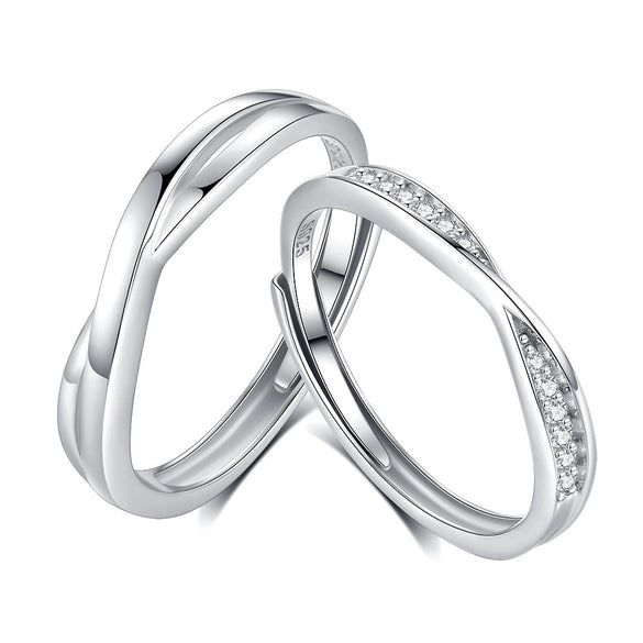 Wholesale 925 Silver Geometric Couple Open Ring Light Luxury Valentine's Day Gift