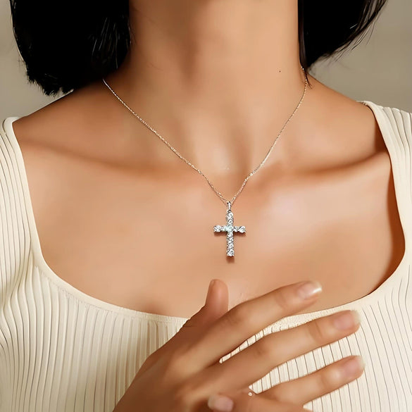 Wholesale Silver Geometric Cross Necklace For Women Diamond Plated 18K Gold