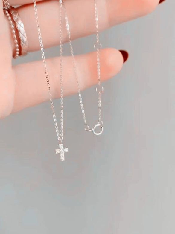 Wholesale Silver 925 Geometric Cross Pendant Necklace With O Shaped Chain Plated With 14K Gold For Women