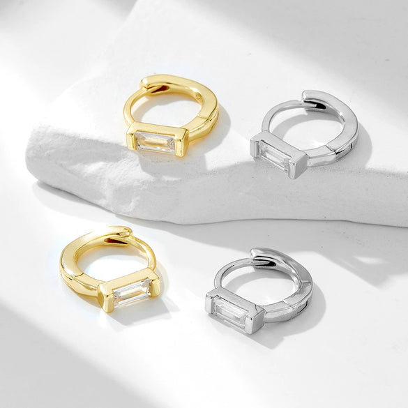 Wholesale 925 Silver Geometric Diamond Rectangular Zircon 14K Gold Plated Light Luxury Women's Earrings