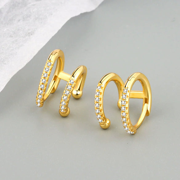 Wholesale Silver Geometric Double Layer Round Micro Inlaid Zircon Electroplated Earring Buckles