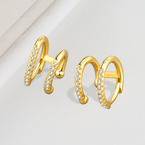 Wholesale Silver Geometric Double Layer Round Micro Inlaid Zircon Electroplated Earring Buckles
