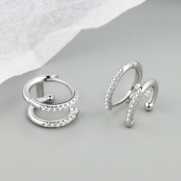Wholesale Silver Geometric Double Layer Round Micro Inlaid Zircon Electroplated Earring Buckles