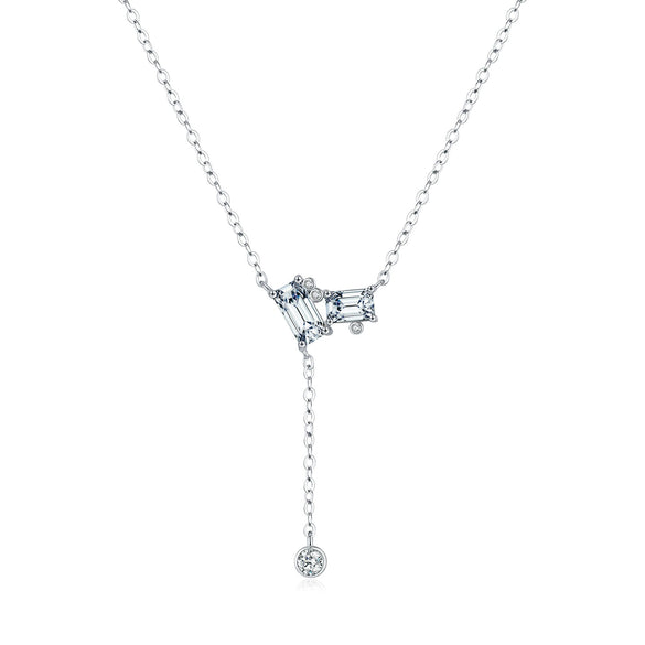 Wholesale 925 Silver Geometric Emerald Cut Pendant Adjustable Clavicle Necklace For Women With Highend Style And Diamond Design