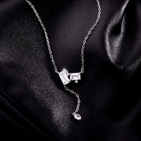 Wholesale 925 Silver Geometric Emerald Cut Pendant Adjustable Clavicle Necklace For Women With Highend Style And Diamond Design