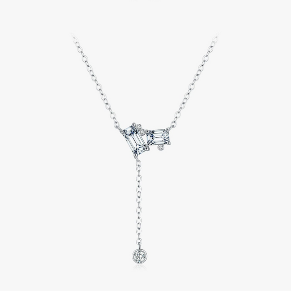 Wholesale 925 Silver Geometric Emerald Cut Pendant Adjustable Clavicle Necklace For Women With Highend Style And Diamond Design