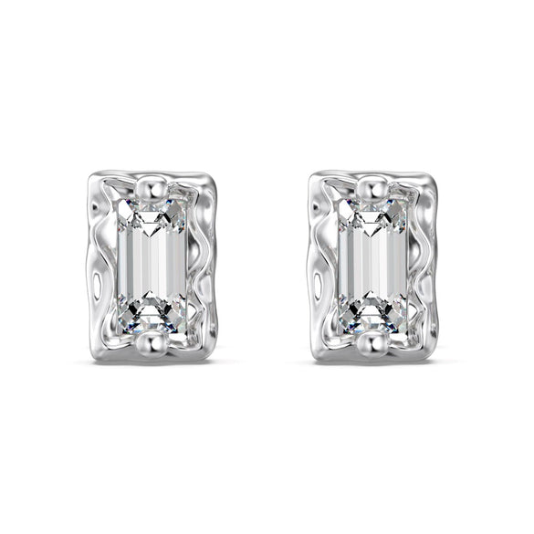 Wholesale Silver Geometric Emeraldcut Zircon Earrings With Electroplating And Water Drop Design For Women