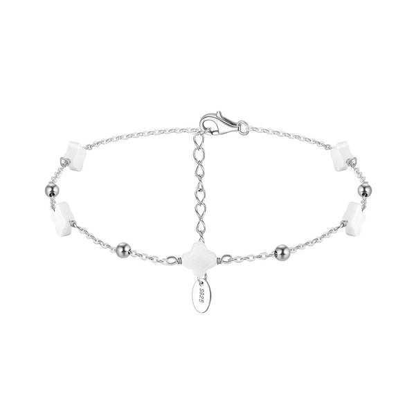 Wholesale 925 Silver Geometric Four Leaf Clover Women's Anklet