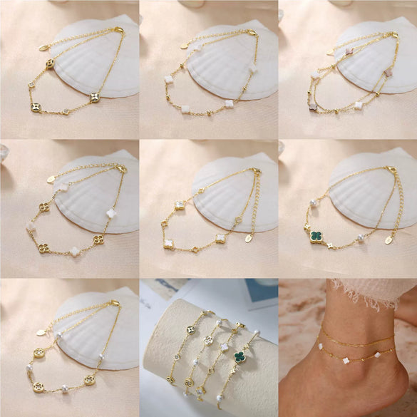 Wholesale 925 Silver Geometric Four Leaf Clover Women's Anklet