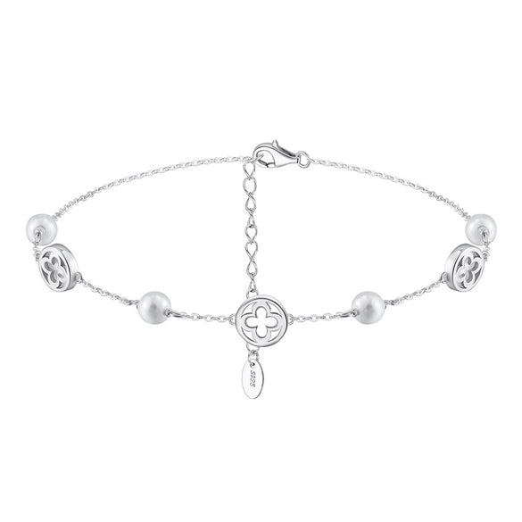 Wholesale 925 Silver Geometric Fourleaf Clover Women's Anklet