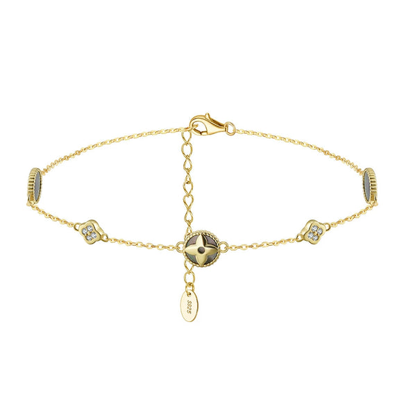 Wholesale 925 Silver Geometric Fourleaf Clover Women's Anklet
