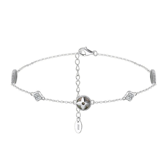 Wholesale 925 Silver Geometric Fourleaf Clover Women's Anklet