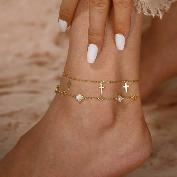 Wholesale 925 Silver Geometric Fourleaf Clover Women's Anklet