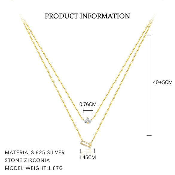 Wholesale Silver Geometric Hollow Ring Stacked Zirconiuminlaid Necklace For Women