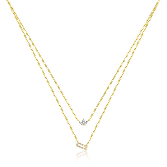 Wholesale Silver Geometric Hollow Ring Stacked Zirconiuminlaid Necklace For Women