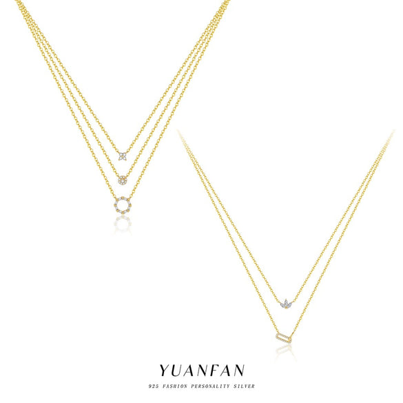 Wholesale Silver Geometric Hollow Ring Stacked Zirconiuminlaid Necklace For Women