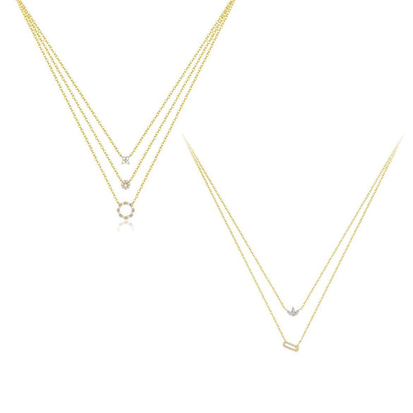 Wholesale Silver Geometric Hollow Ring Stacked Zirconiuminlaid Necklace For Women