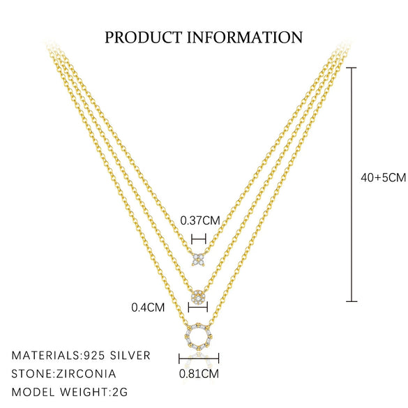 Wholesale Silver Geometric Hollow Ring Stacked Zirconiuminlaid Necklace For Women