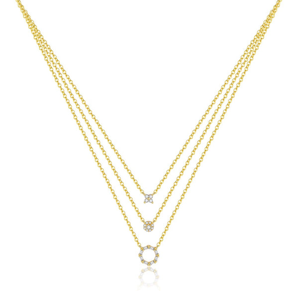 Wholesale Silver Geometric Hollow Ring Stacked Zirconiuminlaid Necklace For Women