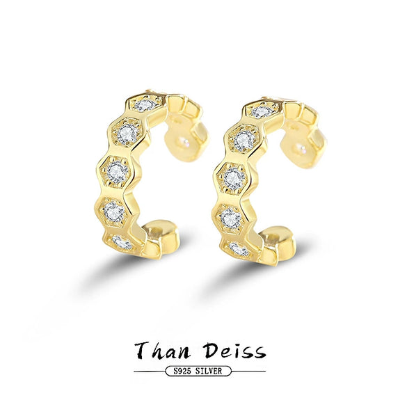 Wholesale 925 Silver Geometric Honeycomb And C Shaped Electroplated Ear Clips For Unisex