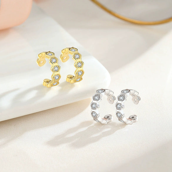 Wholesale 925 Silver Geometric Honeycomb And C Shaped Electroplated Ear Clips For Unisex